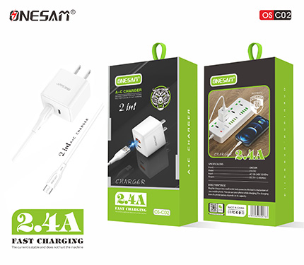 ONESAM C02 2.4A output auto max 2in 1A+C compatible fast charger