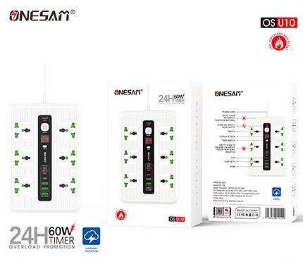 ONESAM U10 24h 60w timer overload protection (3PD 3 usb 6 socket) power socket