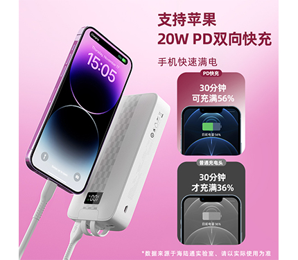 ABS DX02 comes with Type-c and Lighting charging cable 22.5W quick charge 20000mAh charging bank