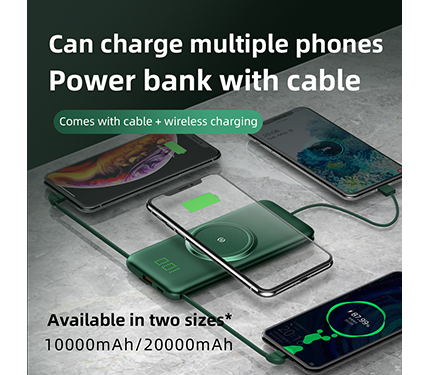 P1 wireless charger no wires with cable mobile power two sizes （10000mAh/20000mAh ）